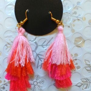 Multi-layered colored tassel earrings